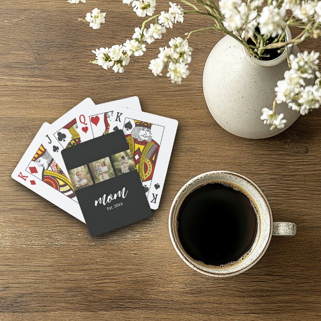 Mum Established Modern Bold Script Black 3 Photo Playing Cards (Creator Uploaded)