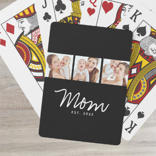 Mum Established Modern Bold Script Black 3 Photo Playing Cards