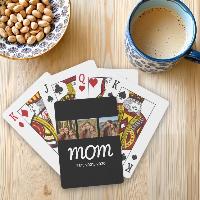 Mum Established Modern Bold Script Black 3 Photo Playing Cards (Creator Uploaded)