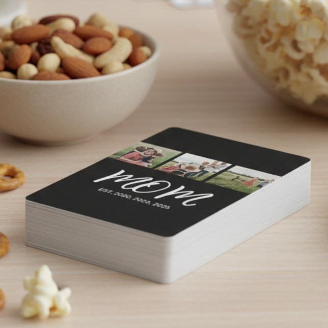 Mum Established Modern Bold Script Black 3 Photo Playing Cards (Creator Uploaded)