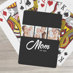 Mum Established Modern Bold Script Black 3 Photo Playing Cards
