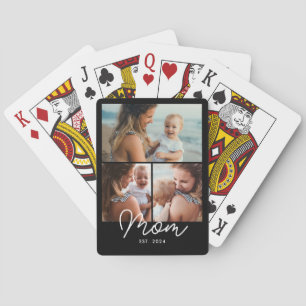 Mum Established Modern Bold Script Black 3 Photo Playing Cards