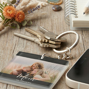 Mum Established Modern Elegant Script Photo  Key Ring