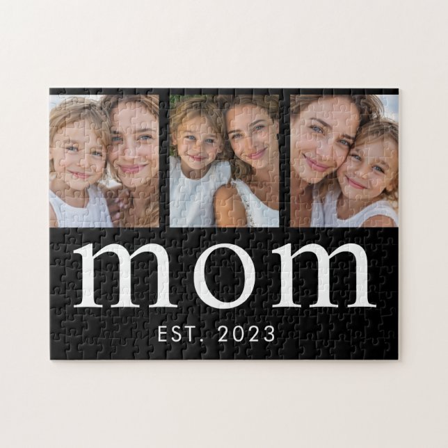Mum Established Modern Minimal 3 Photo Jigsaw Puzzle (Horizontal)