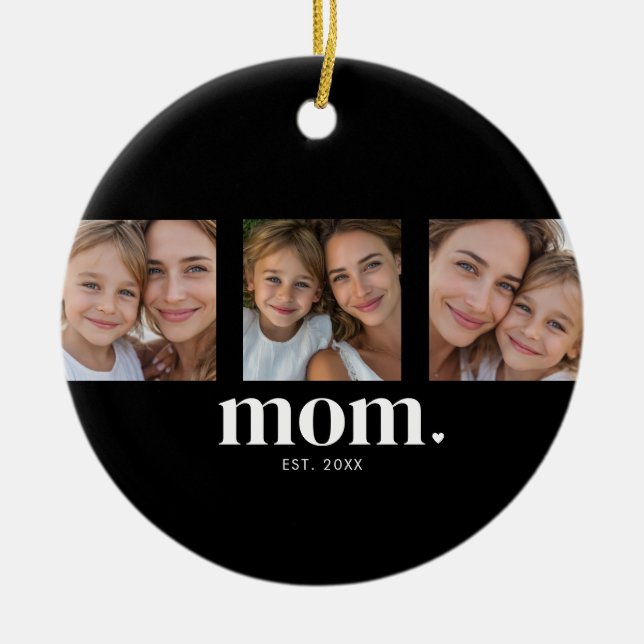Mum Established Modern Minimal Black 3 Photo Ceramic Tree Decoration (Front)