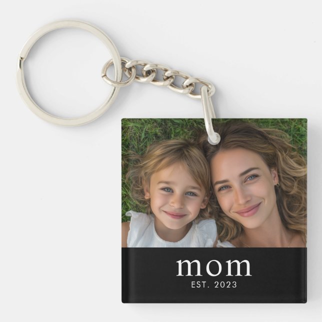 Mum Established Modern Minimal Photo Key Ring (Front)
