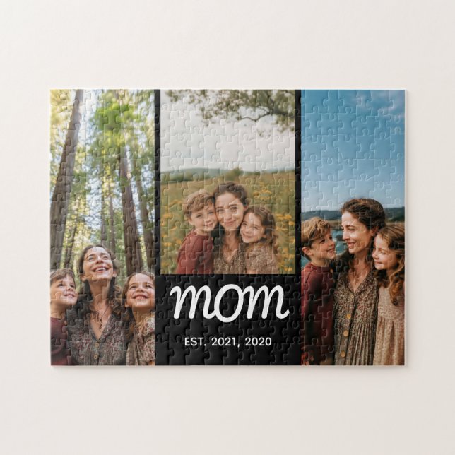 Mum Established Modern Script 3 Photo Jigsaw Puzzle (Horizontal)