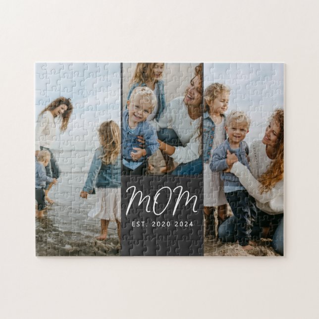 Mum Established Modern Script 3 Photo Jigsaw Puzzle (Horizontal)