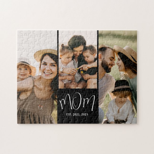 Mum Established Modern Script 3 Photo Jigsaw Puzzle (Horizontal)