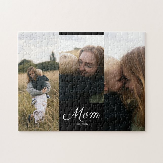 Mum Established Modern Script 3 Photo Jigsaw Puzzle (Horizontal)