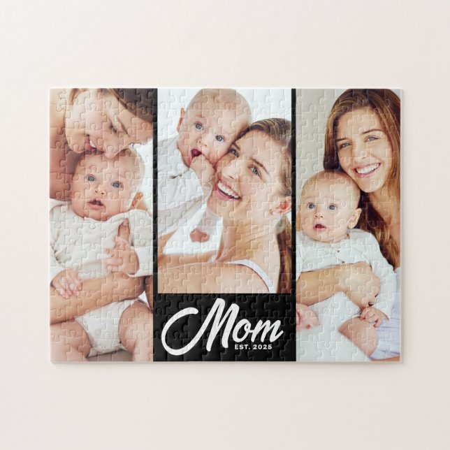 Mum Established Modern Script 3 Photo Jigsaw Puzzle (Horizontal)