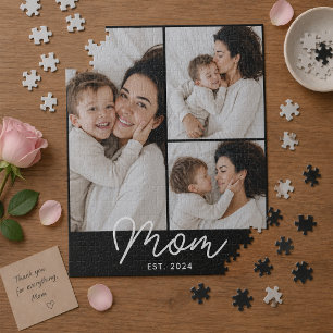 Mum Established Modern Script 3 Photo Jigsaw Puzzle