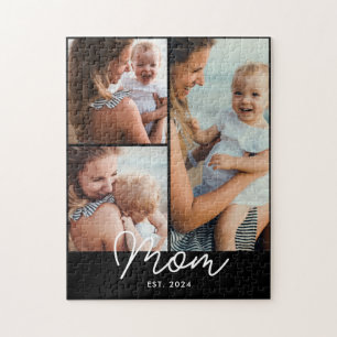 Mum Established Modern Script 3 Photo Jigsaw Puzzle