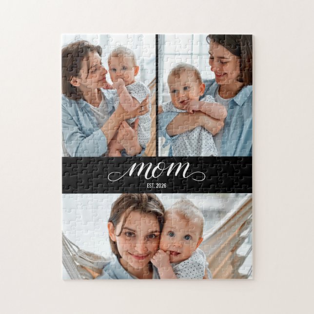 Mum Established Modern Script 3 Photo Jigsaw Puzzle (Vertical)