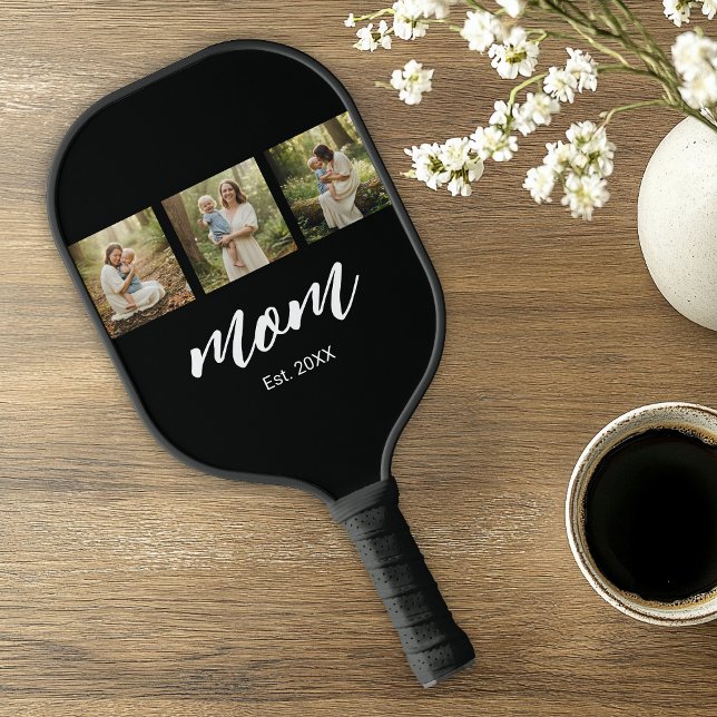 Mum Established Modern Script 3 Photo Pickleball Paddle (Creator Uploaded)