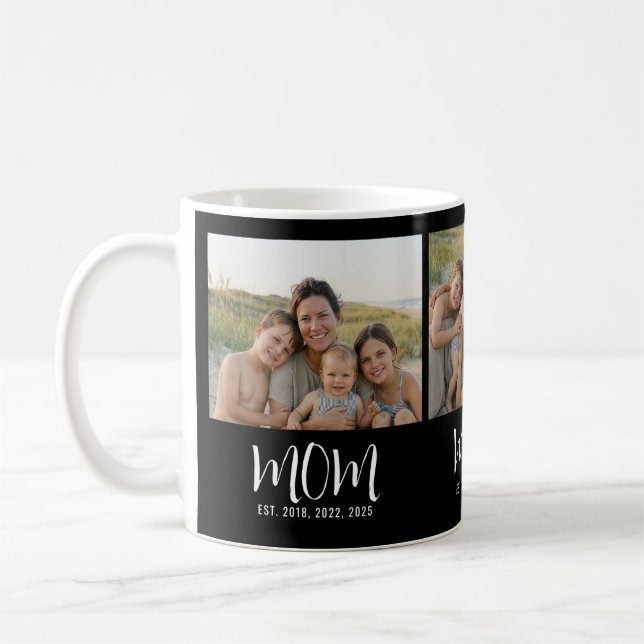 Mum Established Modern Script Black 3 Photo Coffee Mug (Left)