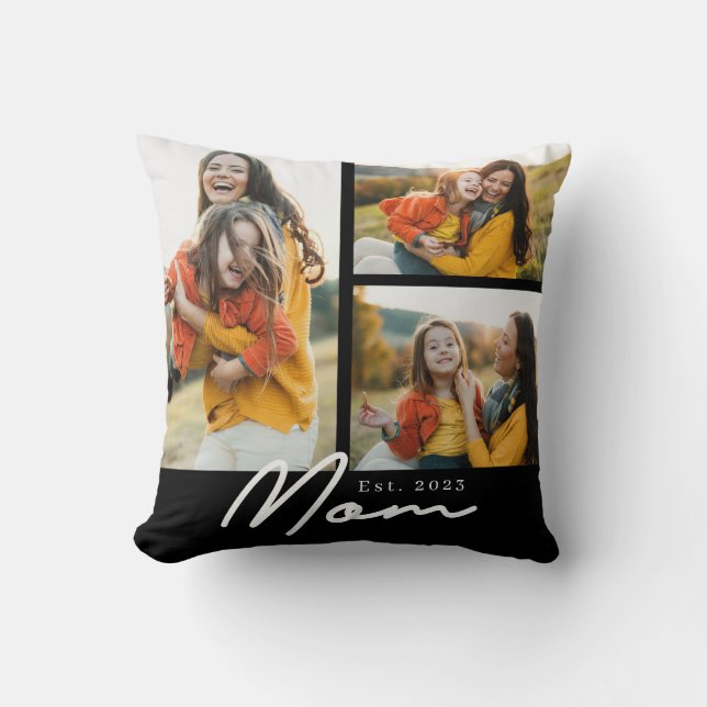 Mum Established Modern Script Black 3 Photo Cushion (Front)