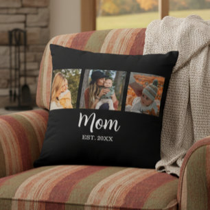 Mum Established Modern Script Black 3 Photo Cushion