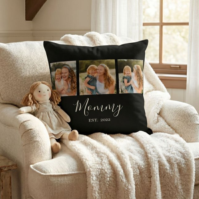 Mum Established Modern Script Black 3 Photo Cushion (Creator Uploaded)