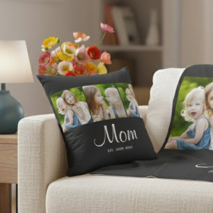 Mum Established Modern Script Black 3 Photo Cushion