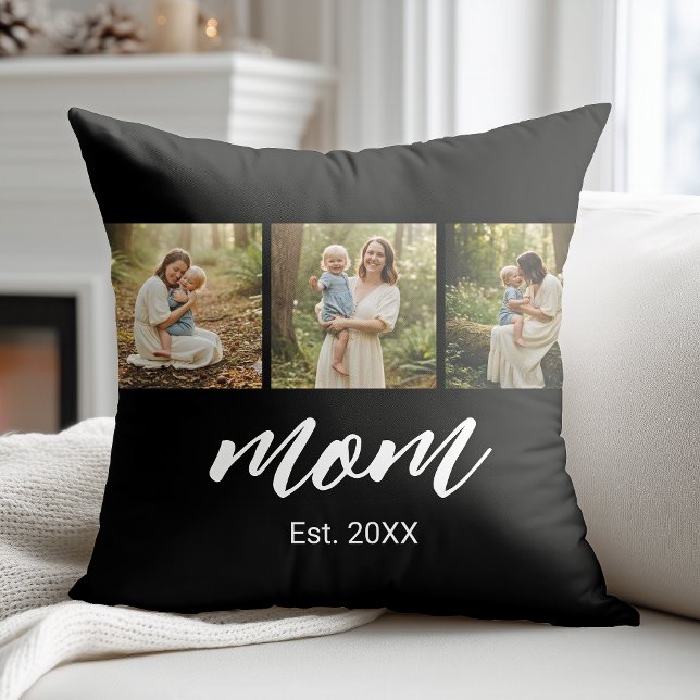 Mum Established Modern Script Black 3 Photo Cushion (Creator Uploaded)