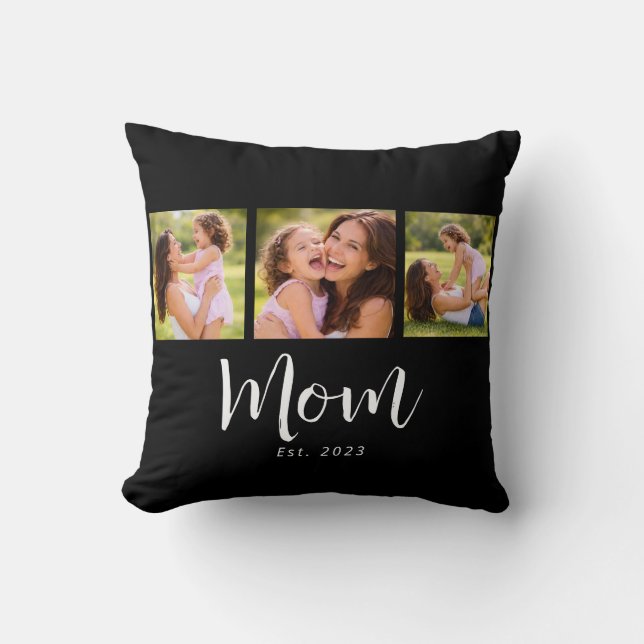 Mum Established Modern Script Black 3 Photo Cushion (Front)