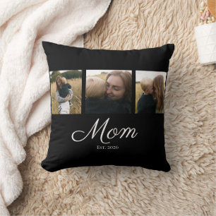 Mum Established Modern Script Black 3 Photo Cushion