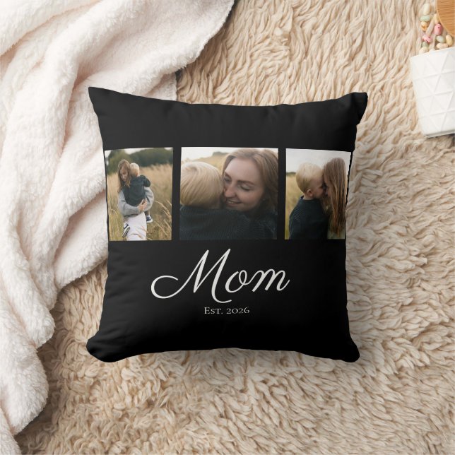 Mum Established Modern Script Black 3 Photo Cushion (Blanket)