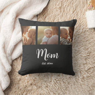 Mum Established Modern Script Black 3 Photo Cushion