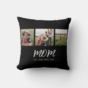 Mum Established Modern Script Black 3 Photo Cushion