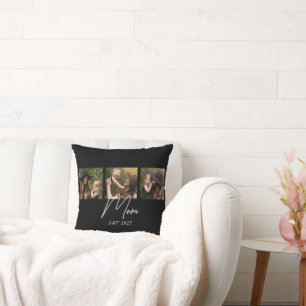 Mum Established Modern Script Black 3 Photo Cushion