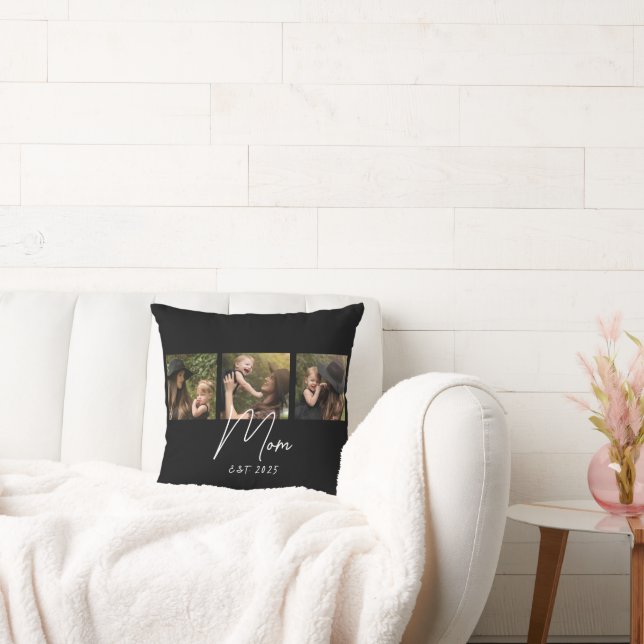 Mum Established Modern Script Black 3 Photo Cushion (Couch)
