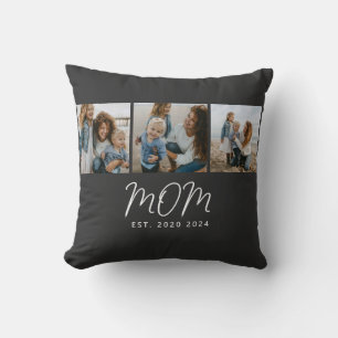 Mum Established Modern Script Black 3 Photo Cushion