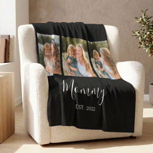 Mum Established Modern Script Black 3 Photo Fleece Blanket