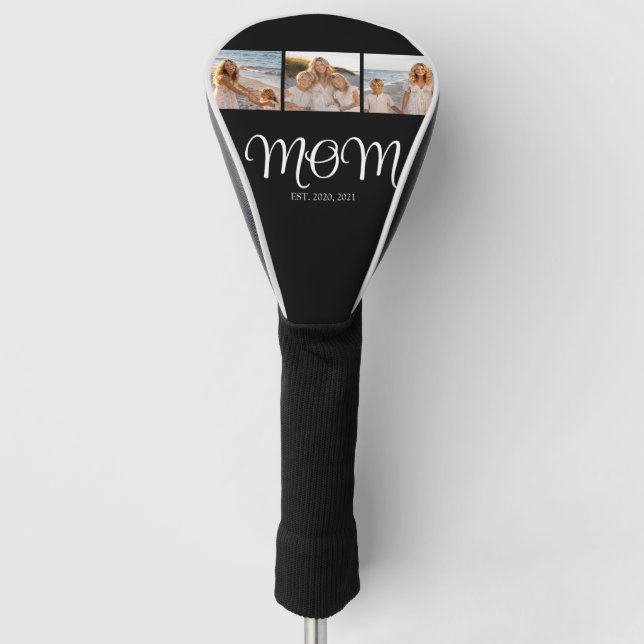 Mum Established Modern Script Black 3 Photo Golf Head Cover (Front)
