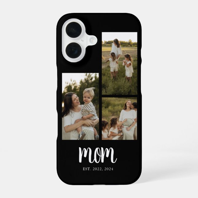 Mum Established Modern Script Black 3 Photo iPhone 16 Case (Back)