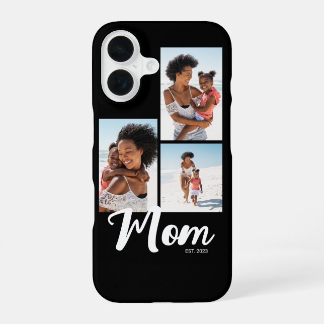 Mum Established Modern Script Black 3 Photo iPhone 16 Case (Back)