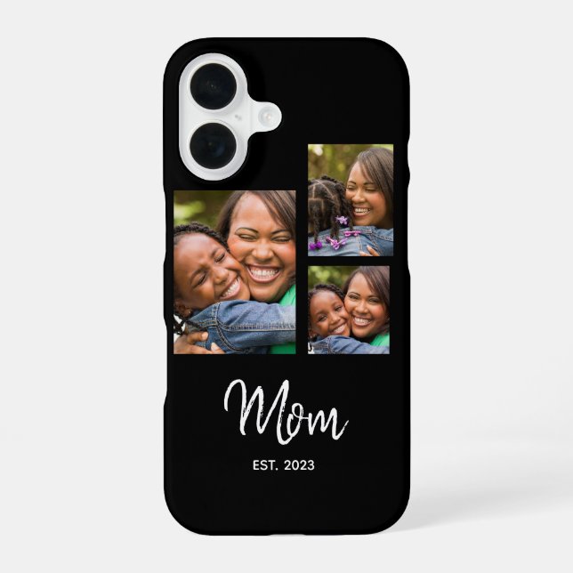 Mum Established Modern Script Black 3 Photo iPhone 16 Case (Back)