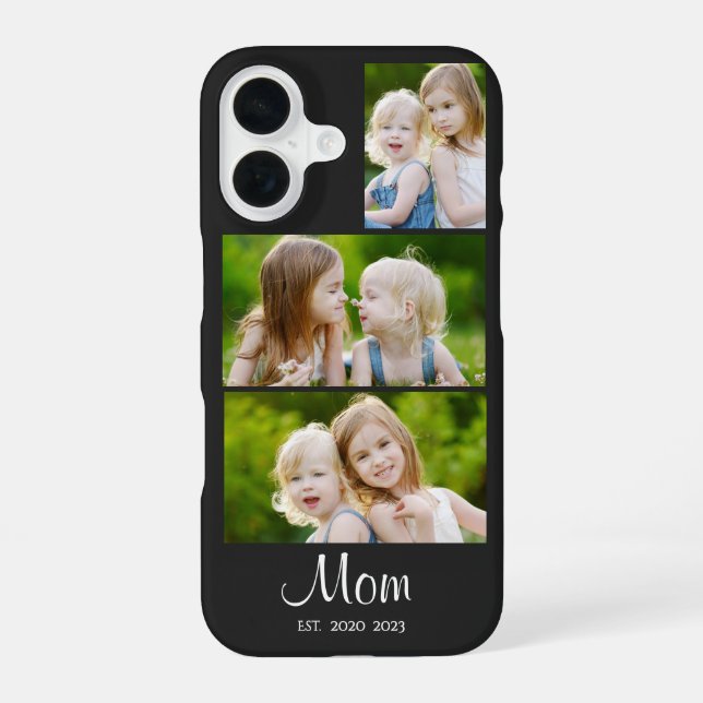 Mum Established Modern Script Black 3 Photo iPhone 16 Case (Back)