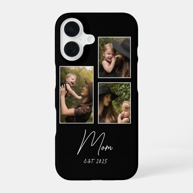 Mum Established Modern Script Black 3 Photo iPhone 16 Case (Back)