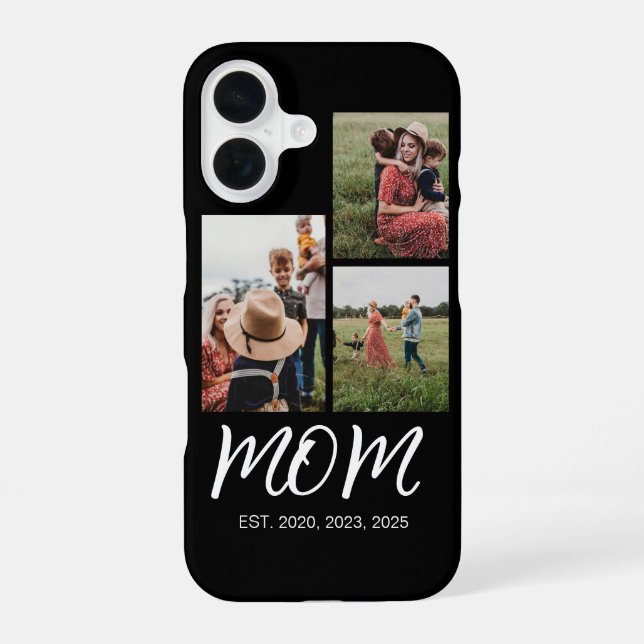 Mum Established Modern Script Black 3 Photo iPhone 16 Case (Back)