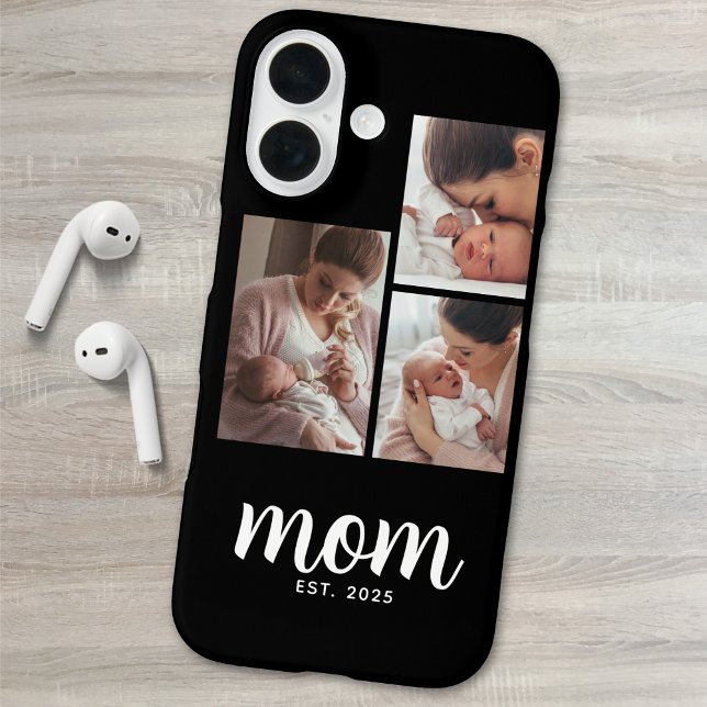 Mum Established Modern Script Black 3 Photo iPhone 16 Case (Creator Uploaded)