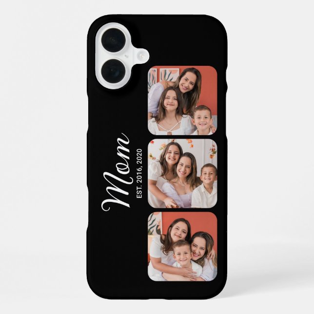 Mum Established Modern Script Black 3 Photo iPhone Case (Back)