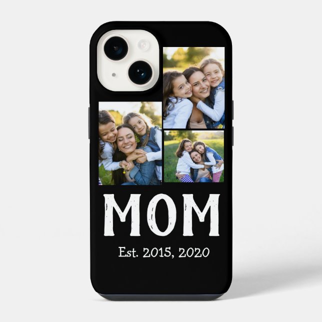 Mum Established Modern Script Black 3 Photo iPhone Case (Back)