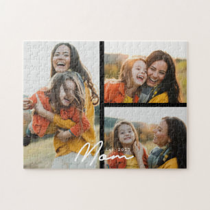 Mum Established Modern Script Black 3 Photo Jigsaw Puzzle