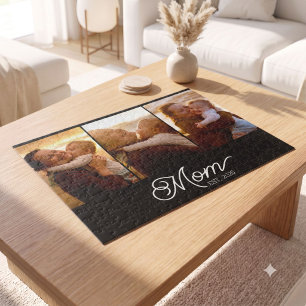 Mum Established Modern Script Black 3 Photo Jigsaw Puzzle