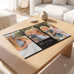 Mum Established Modern Script Black 3 Photo Jigsaw Puzzle