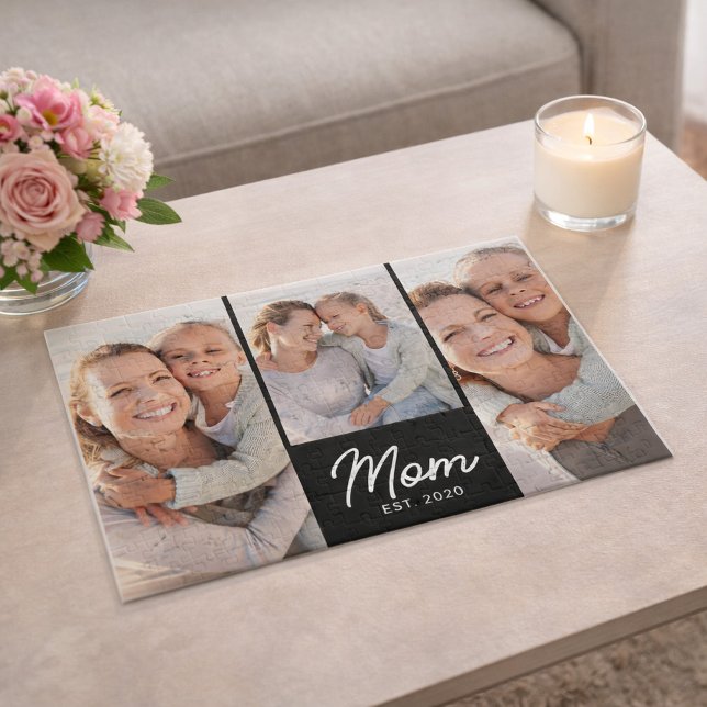 Mum Established Modern Script Black 3 Photo Jigsaw Puzzle (Creator Uploaded)