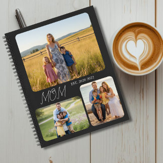 Mum Established Modern Script Black 3 Photo Notebook
