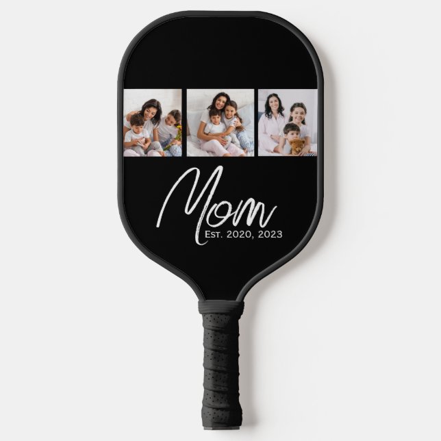 Mum Established Modern Script Black 3 Photo Pickleball Paddle (Front)